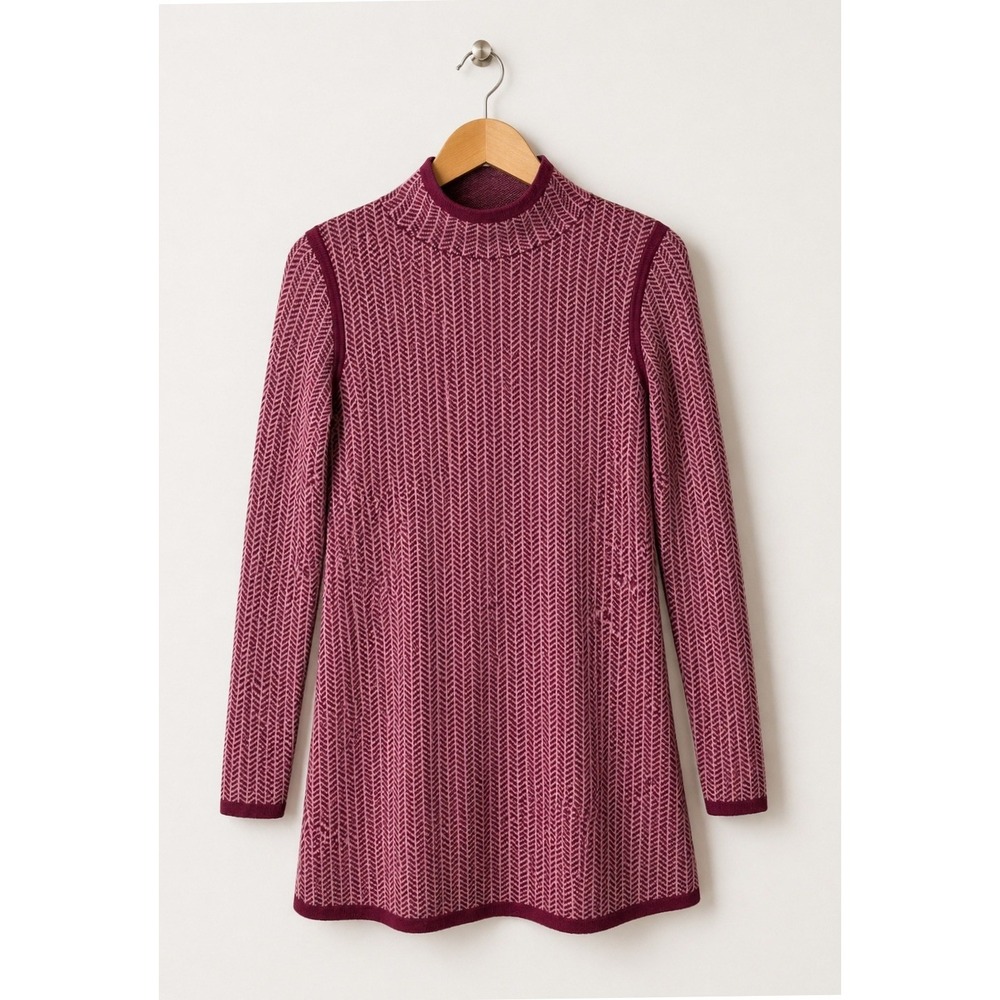 Title Nine Barra Tunic‎ Sweater Dress Women Small Maroon Herringbone Merino Wool